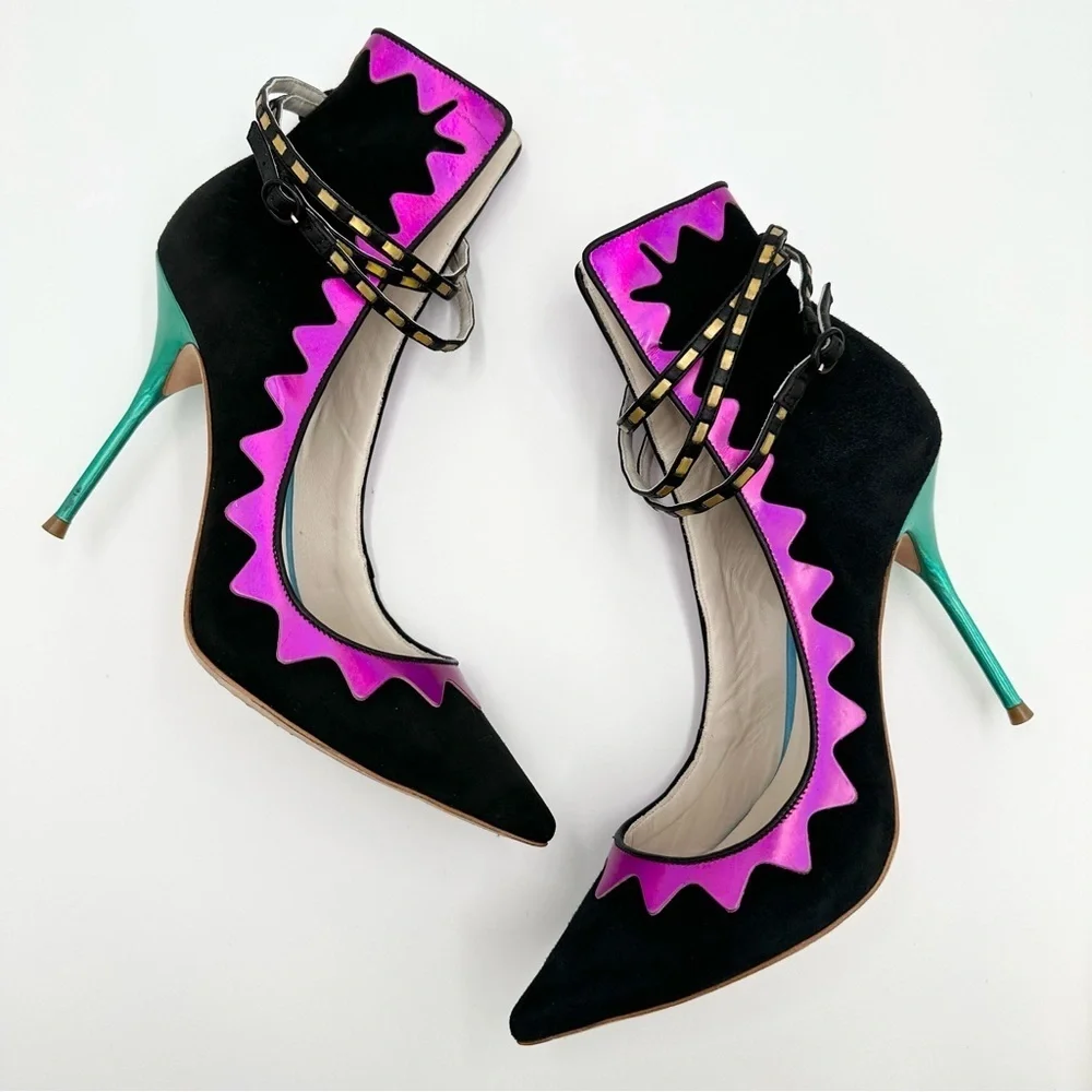 Sophia Webster Roka Iridescent Leather and Suede Pumps